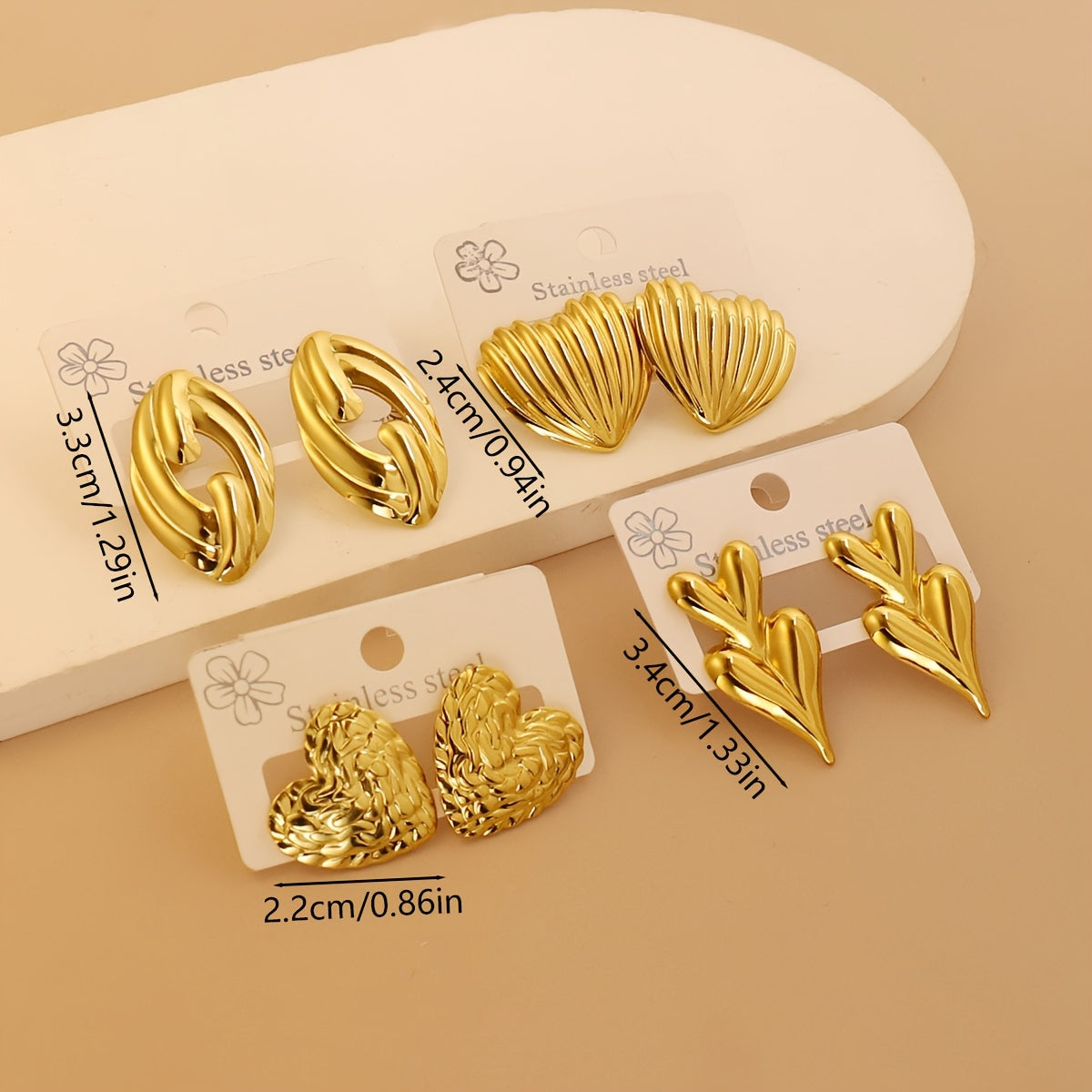 Golden Sculpted Collection of 24 Set – Premium Stainless Steel Designer Earrings