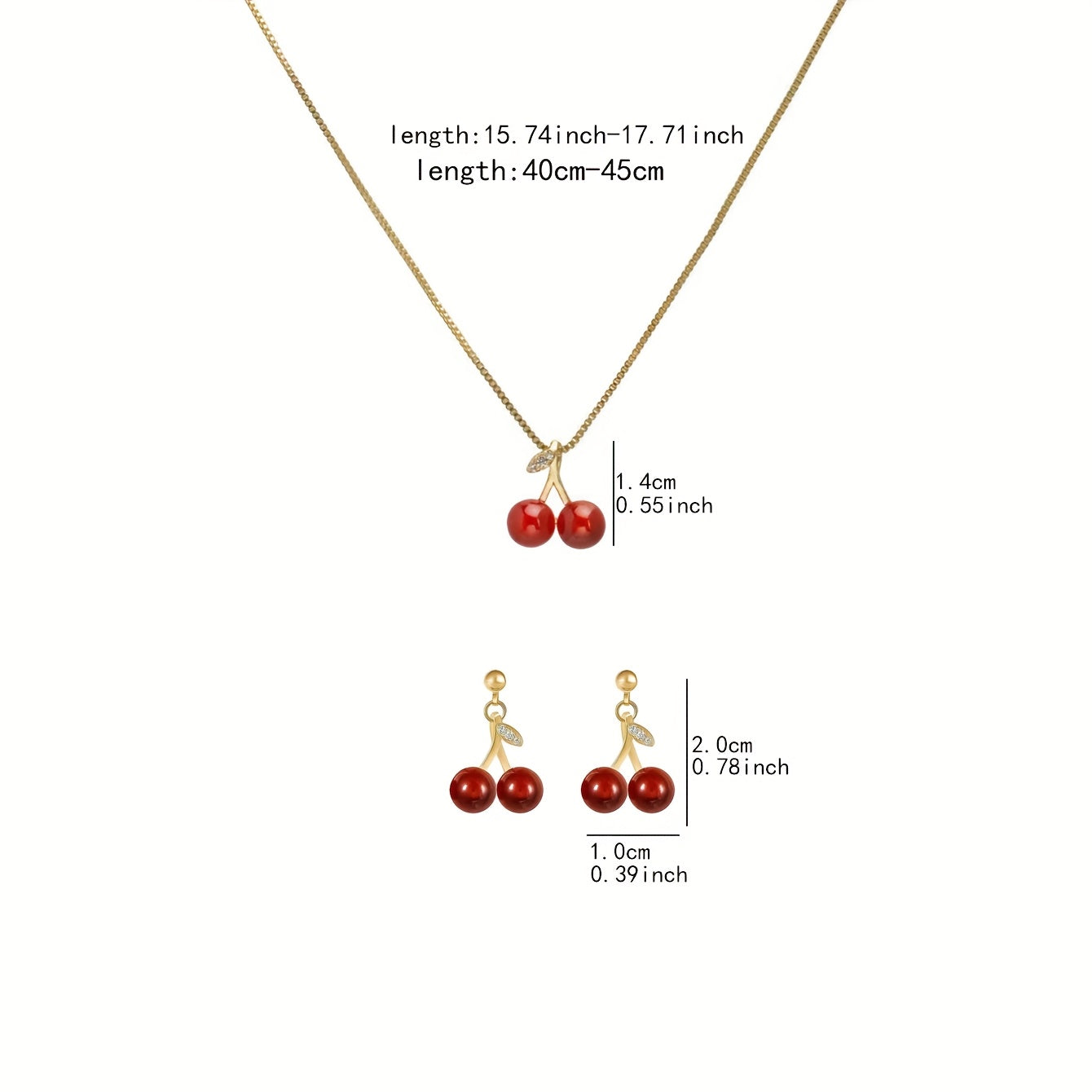 Cherry Charm Necklace Set – Red Stone Necklace & Earrings Set
