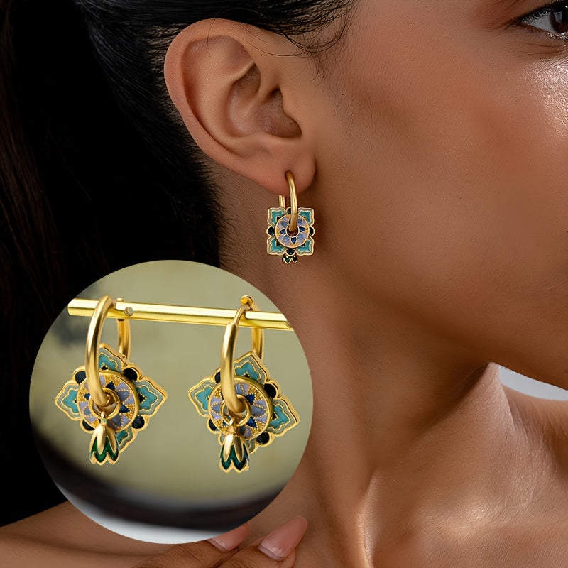 Royal Enamel Blossom Hoops – Handcrafted Meenakari-Inspired Gold Earrings