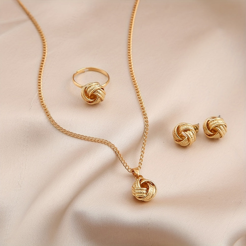 Golden Knot Harmony Set – Necklace, Earrings & Ring Set