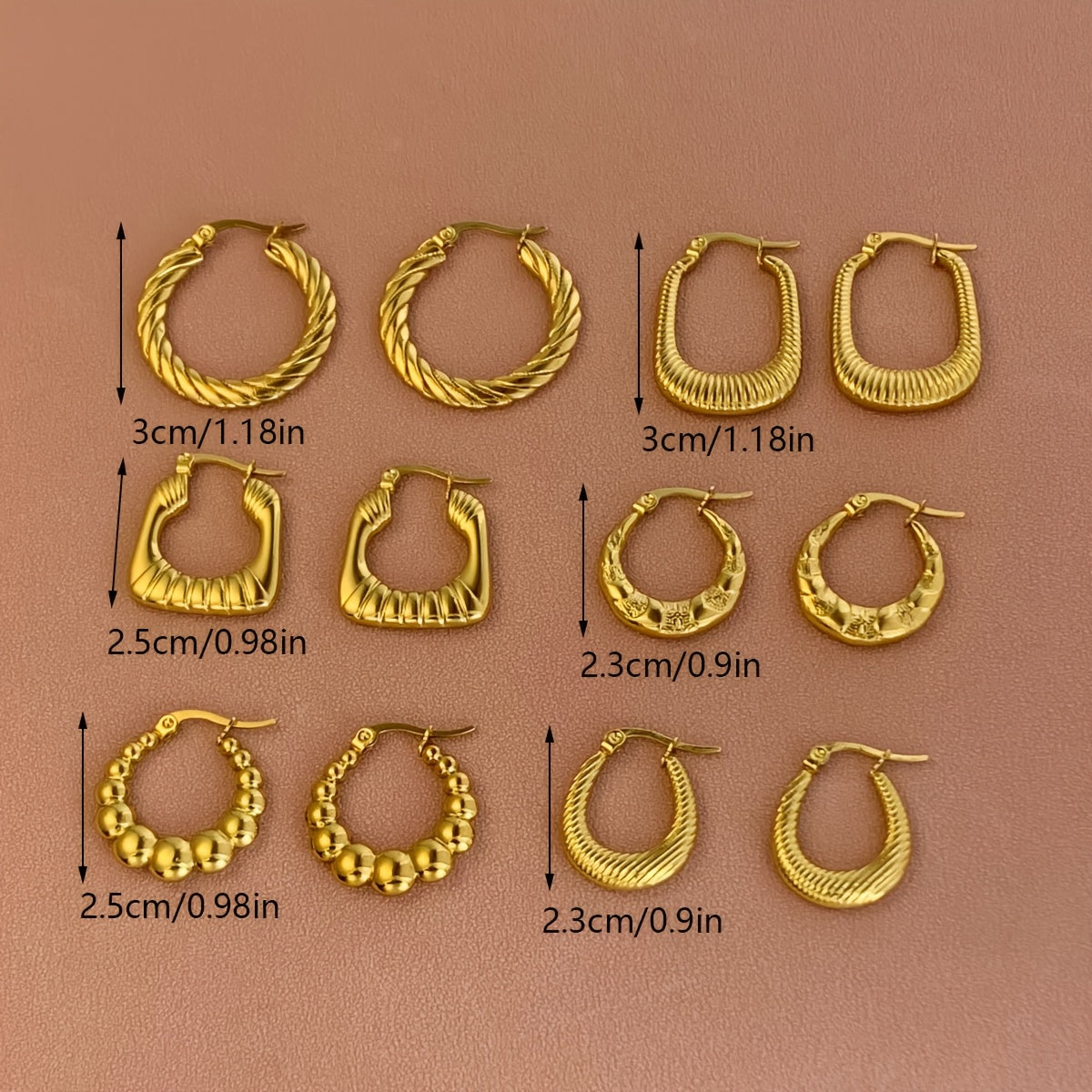 Golden Hoop Heritage Set – 6-in-1 Designer Stainless Steel Earrings Collection