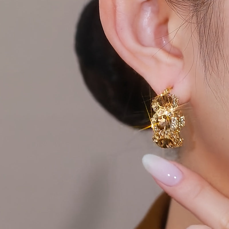 Midnight Luxe Crystal Hoops – Sparkling Gold Statement Earrings