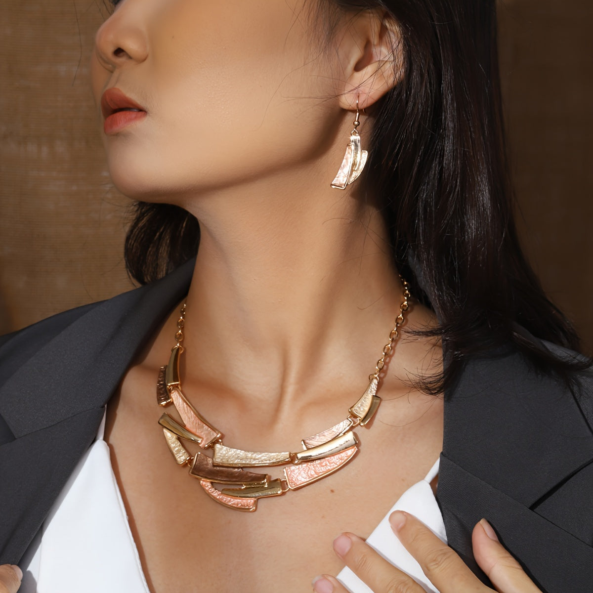 Golden Mosaic Statement Set – Designer Necklace & Earrings Set