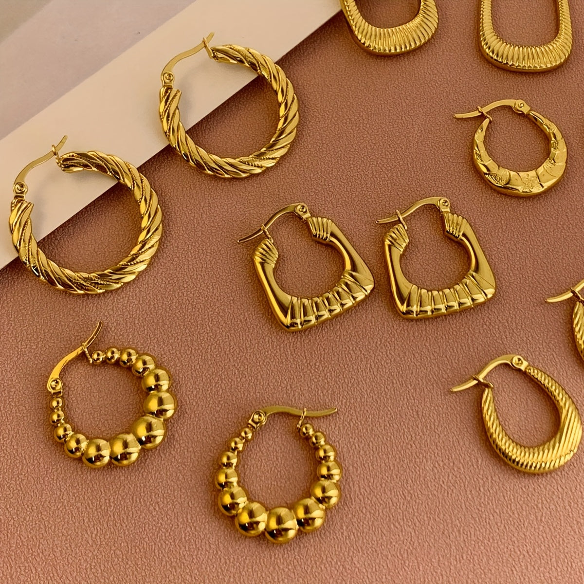 Golden Hoop Heritage Set – 6-in-1 Designer Stainless Steel Earrings Collection