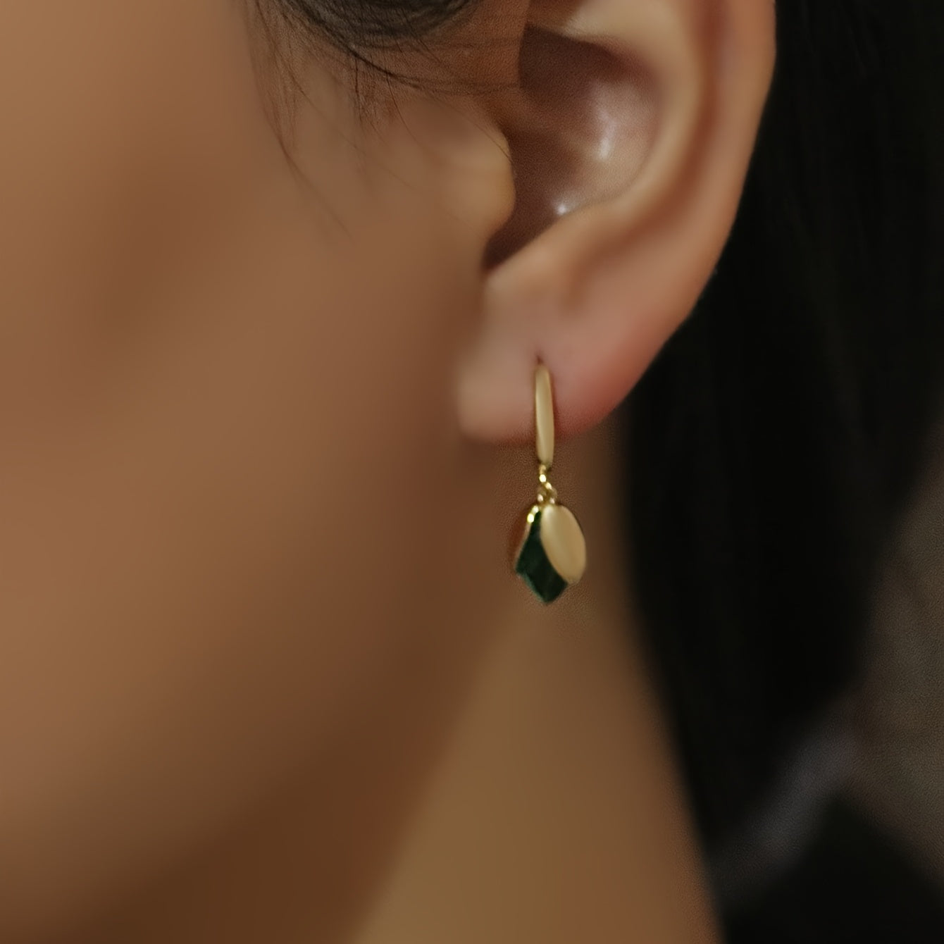 Emerald Bloom Gold Earrings – Petal Drop Statement Earrings