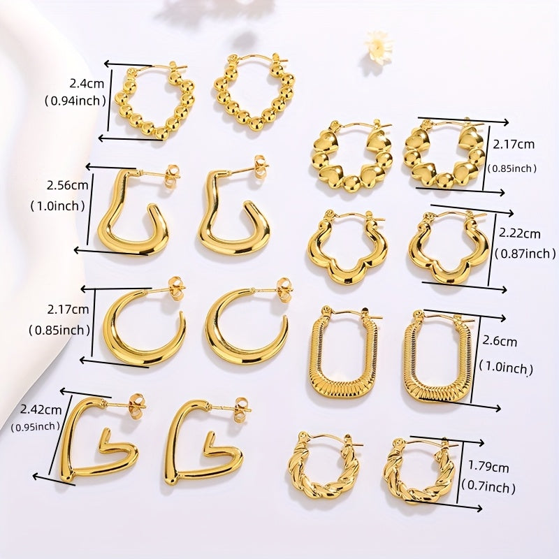 Golden Glow Hoop Earring Set – 8 Pairs of Modern Chic Styles for Every Mood