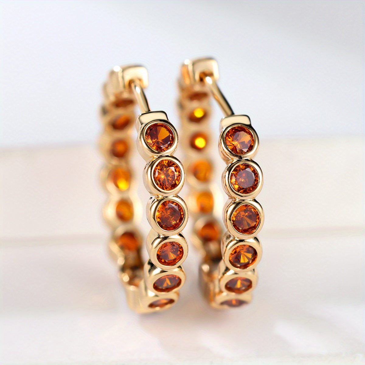 Amber Radiance Gold Hoops – Luxe Crystal-Studded Statement Earrings