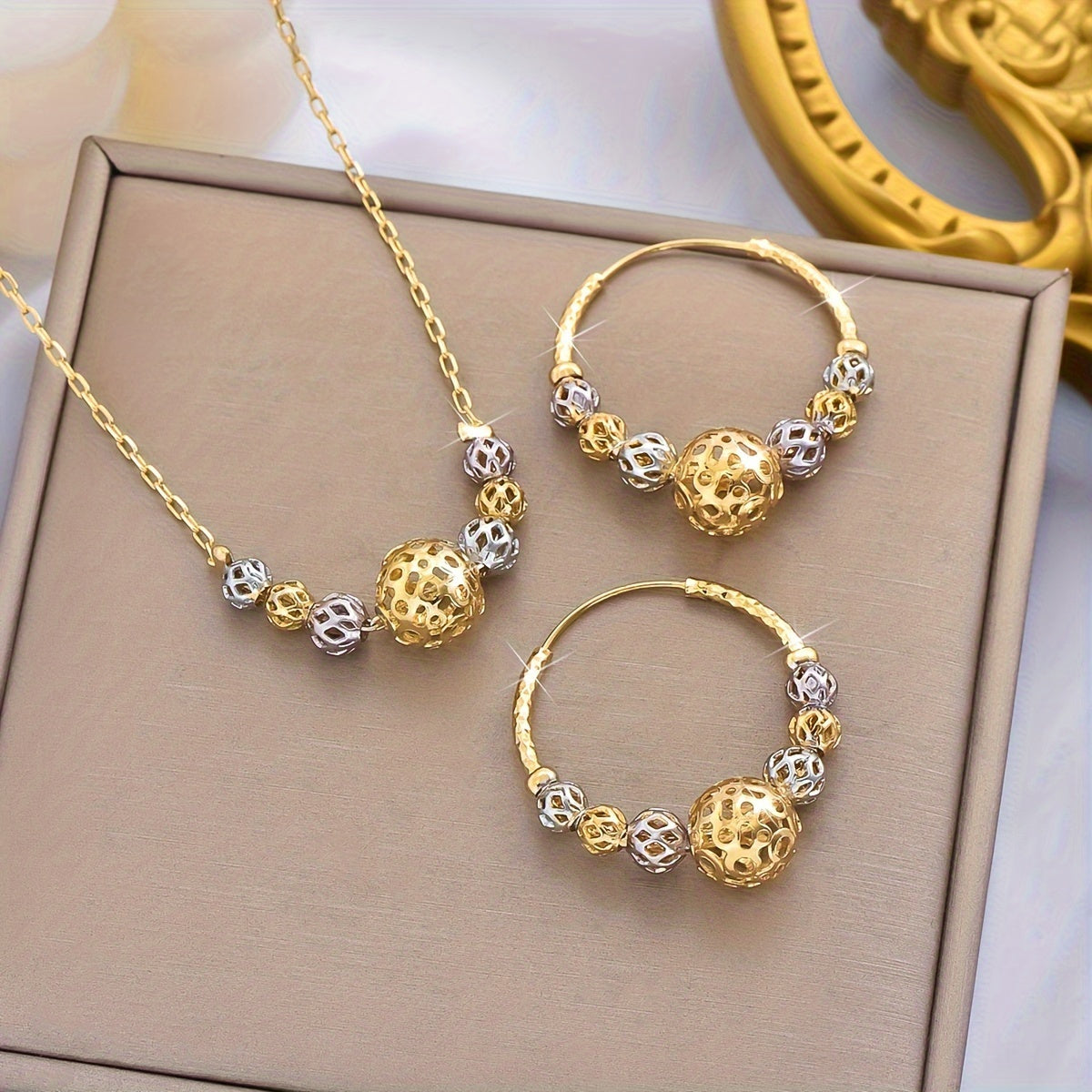 Golden Sphere Elegance Set – Necklace & Earrings Set