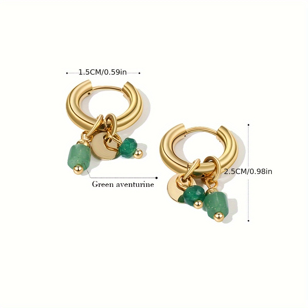 Emerald Charm Gold Hoops – Minimal Green Stone Dangle Earrings