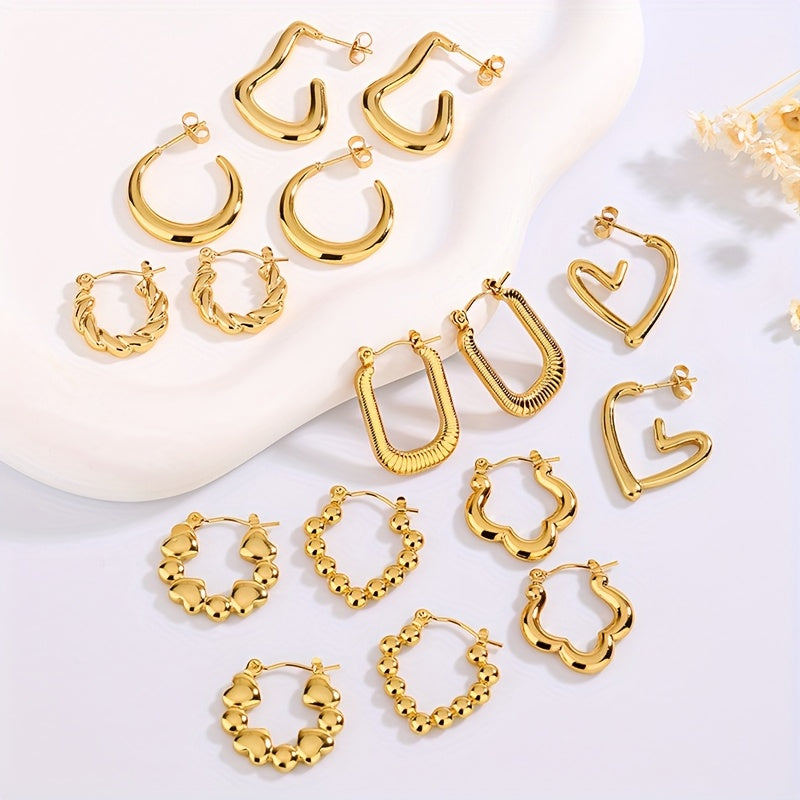 Golden Glow Hoop Earring Set – 8 Pairs of Modern Chic Styles for Every Mood