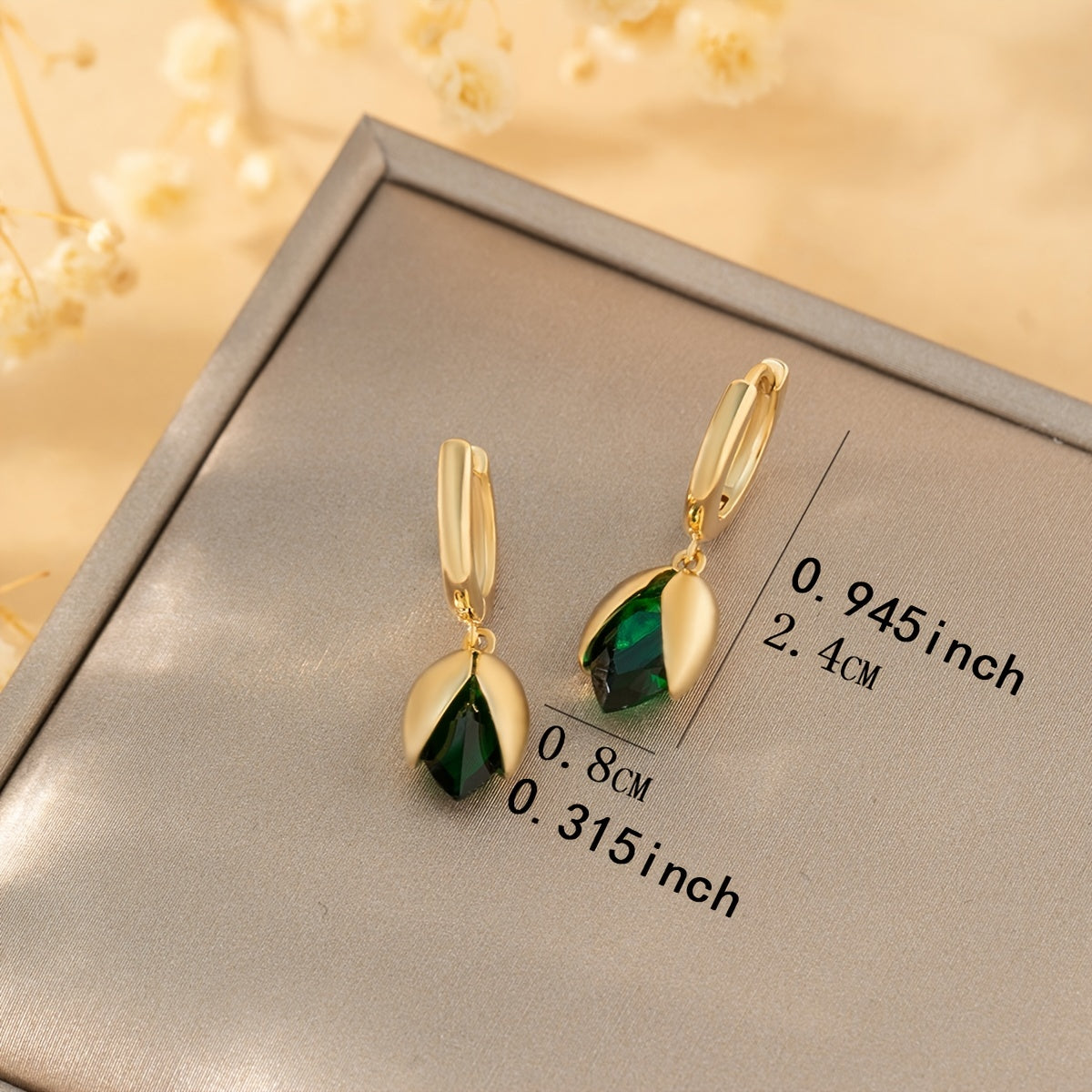 Emerald Bloom Gold Earrings – Petal Drop Statement Earrings