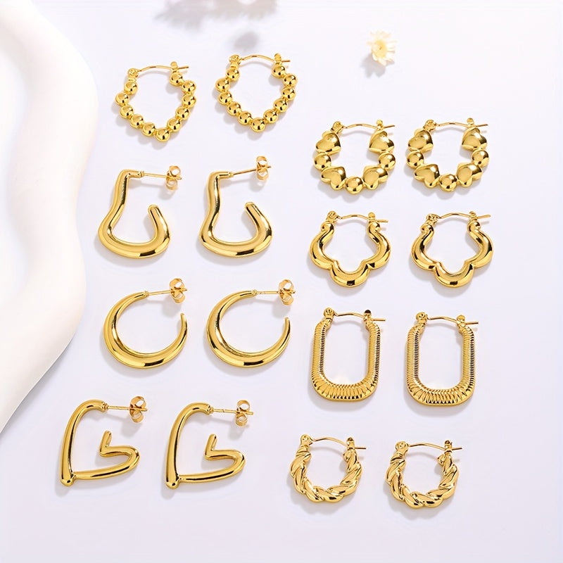 Golden Glow Hoop Earring Set – 8 Pairs of Modern Chic Styles for Every Mood
