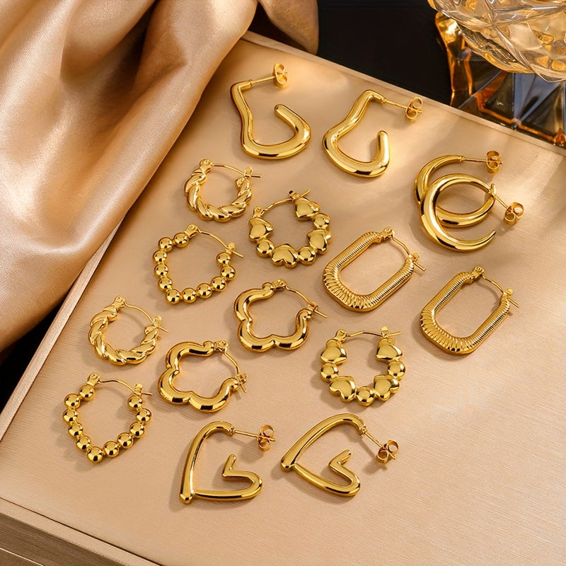 Golden Glow Hoop Earring Set – 8 Pairs of Modern Chic Styles for Every Mood