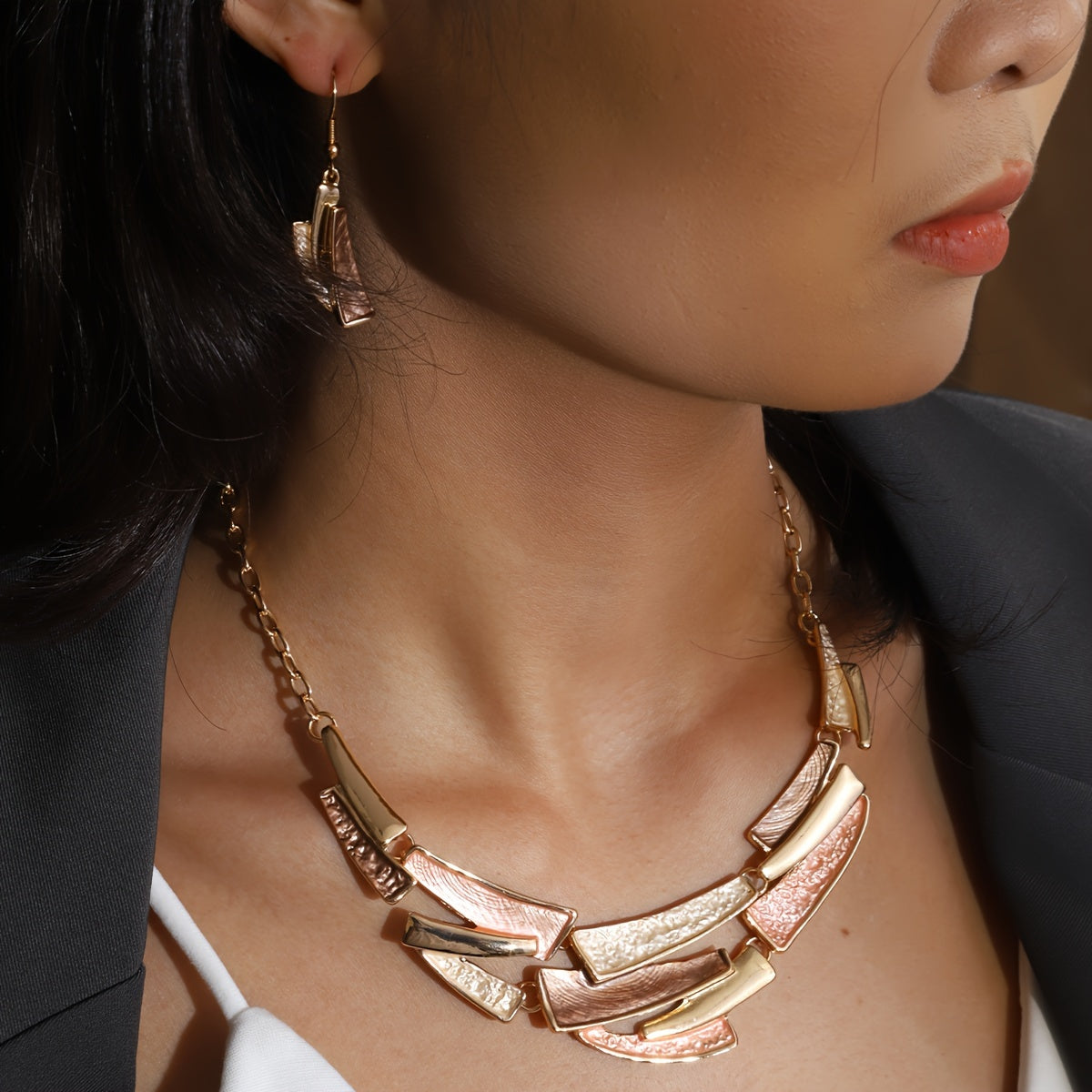 Golden Mosaic Statement Set – Designer Necklace & Earrings Set