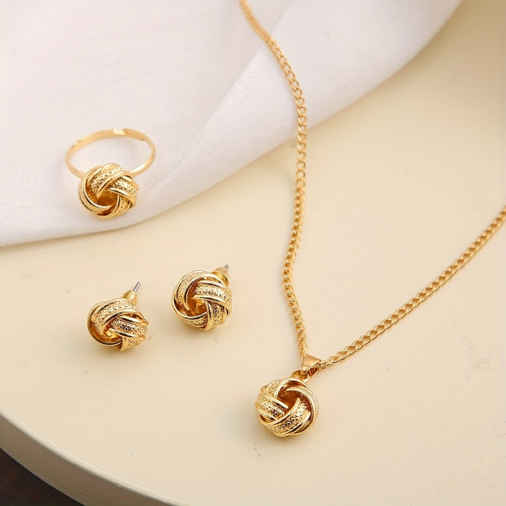 Golden Knot Harmony Set – Necklace, Earrings & Ring Set