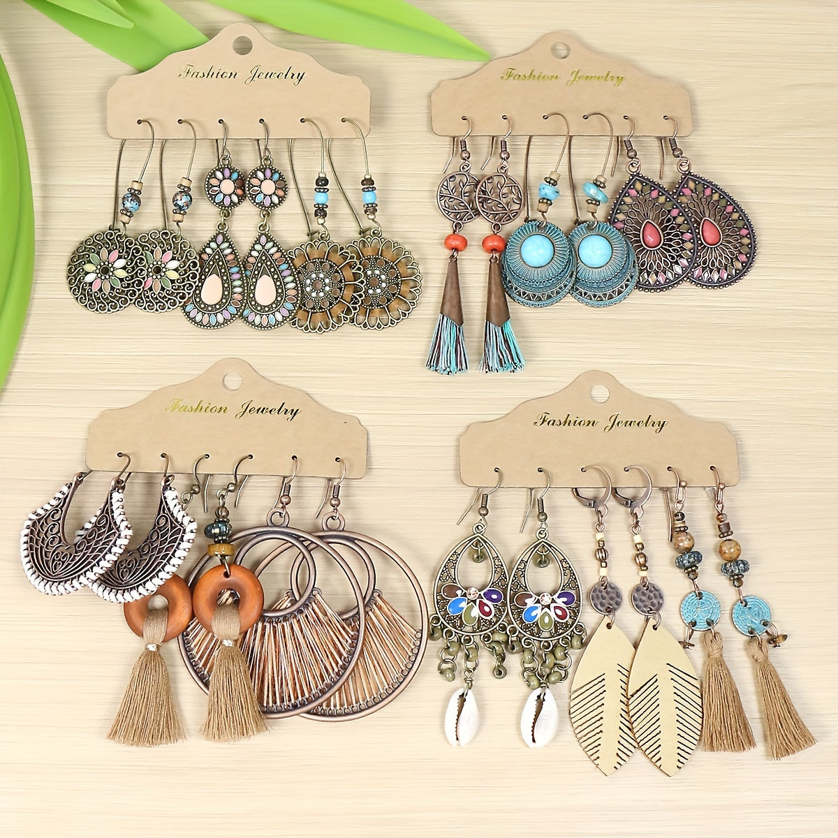 Boho Magic 12-Pair Earring Set – Tribal, Tassel & Shell Collection