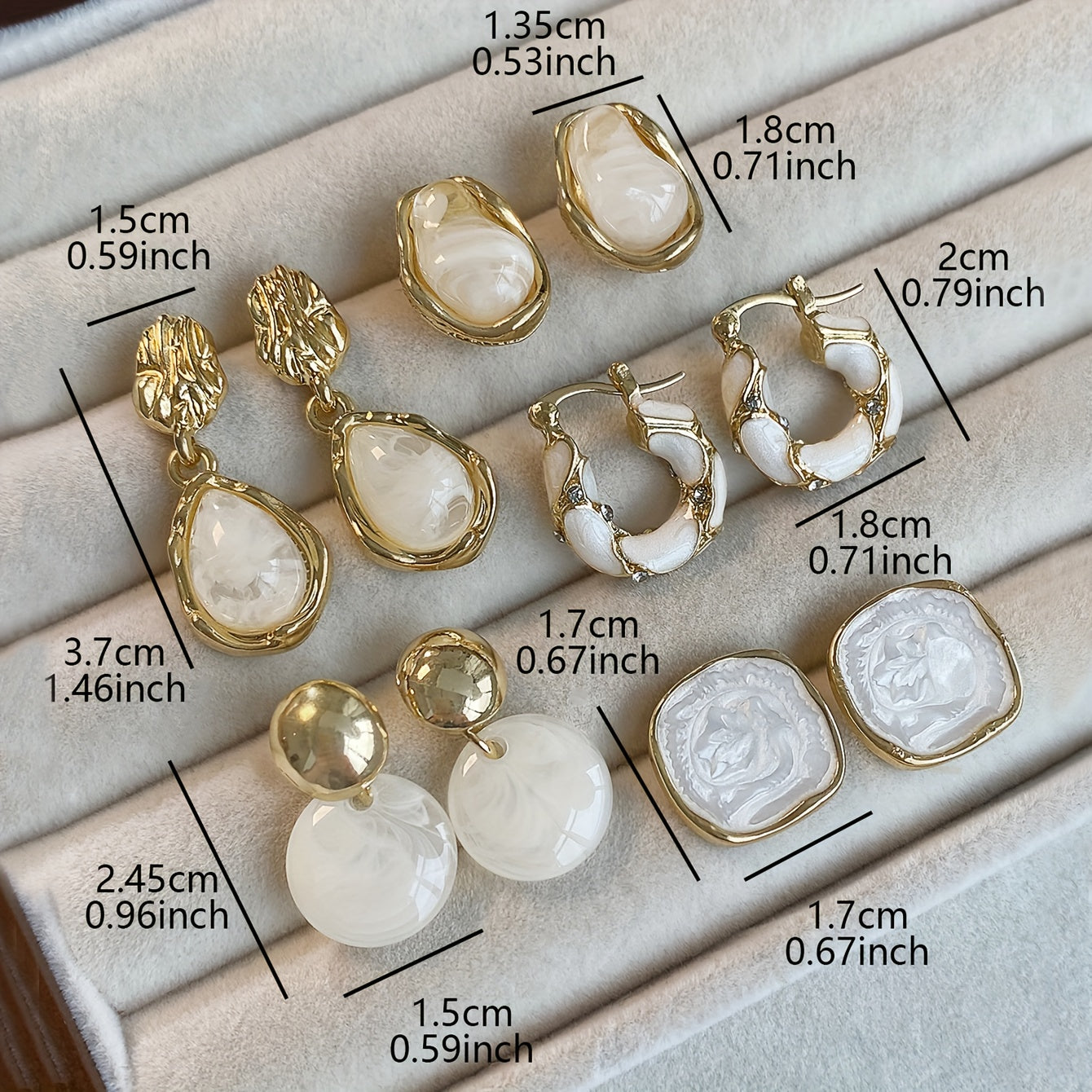 Pearl Essence Gold Earring Set – 5 Pairs of Elegant White & Gold Statement Earrings