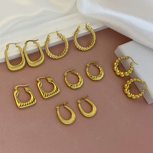 Golden Hoop Heritage Set – 6-in-1 Designer Stainless Steel Earrings Collection