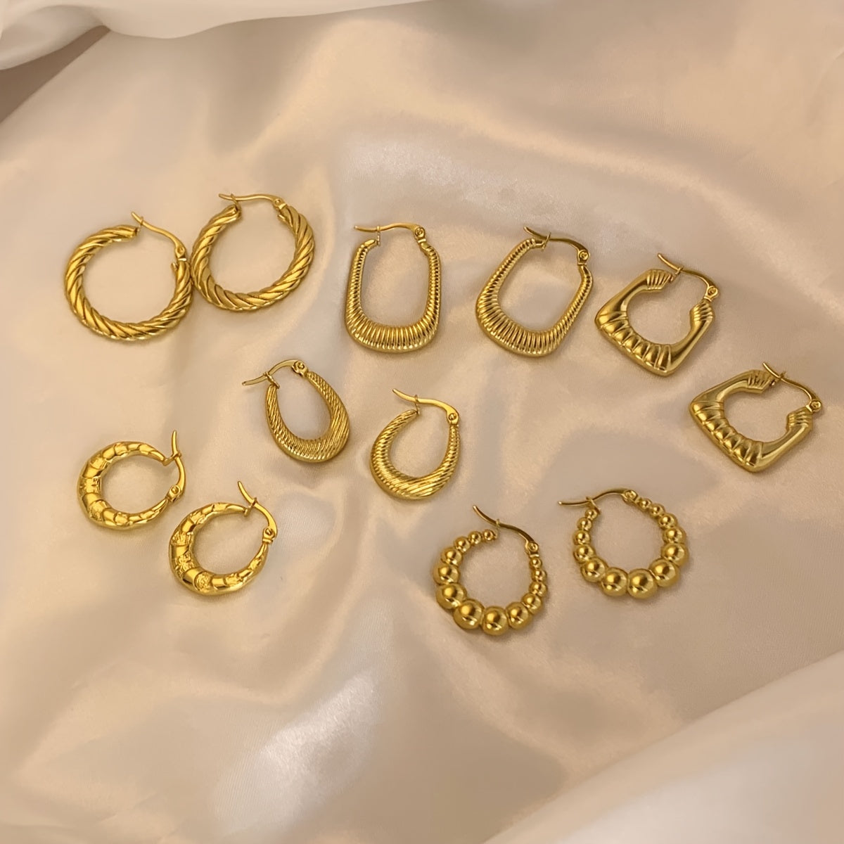 Golden Hoop Heritage Set – 6-in-1 Designer Stainless Steel Earrings Collection