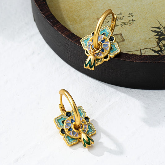 Royal Enamel Blossom Hoops – Handcrafted Meenakari-Inspired Gold Earrings