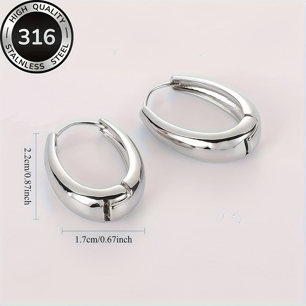 316L Luxe Oval Hoops – Set of 2 Steel Gold & Silver Statement Earrings