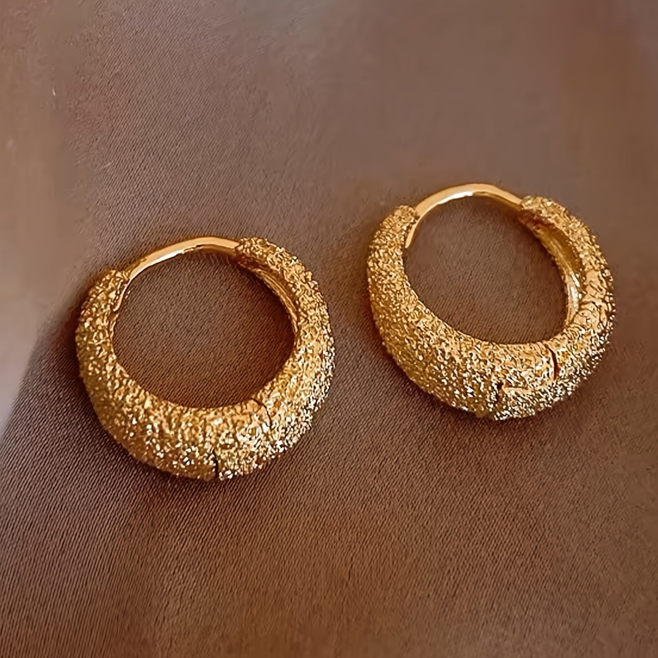 Golden Mirage Textured Hoops – Bold Matte Shine Statement Earrings
