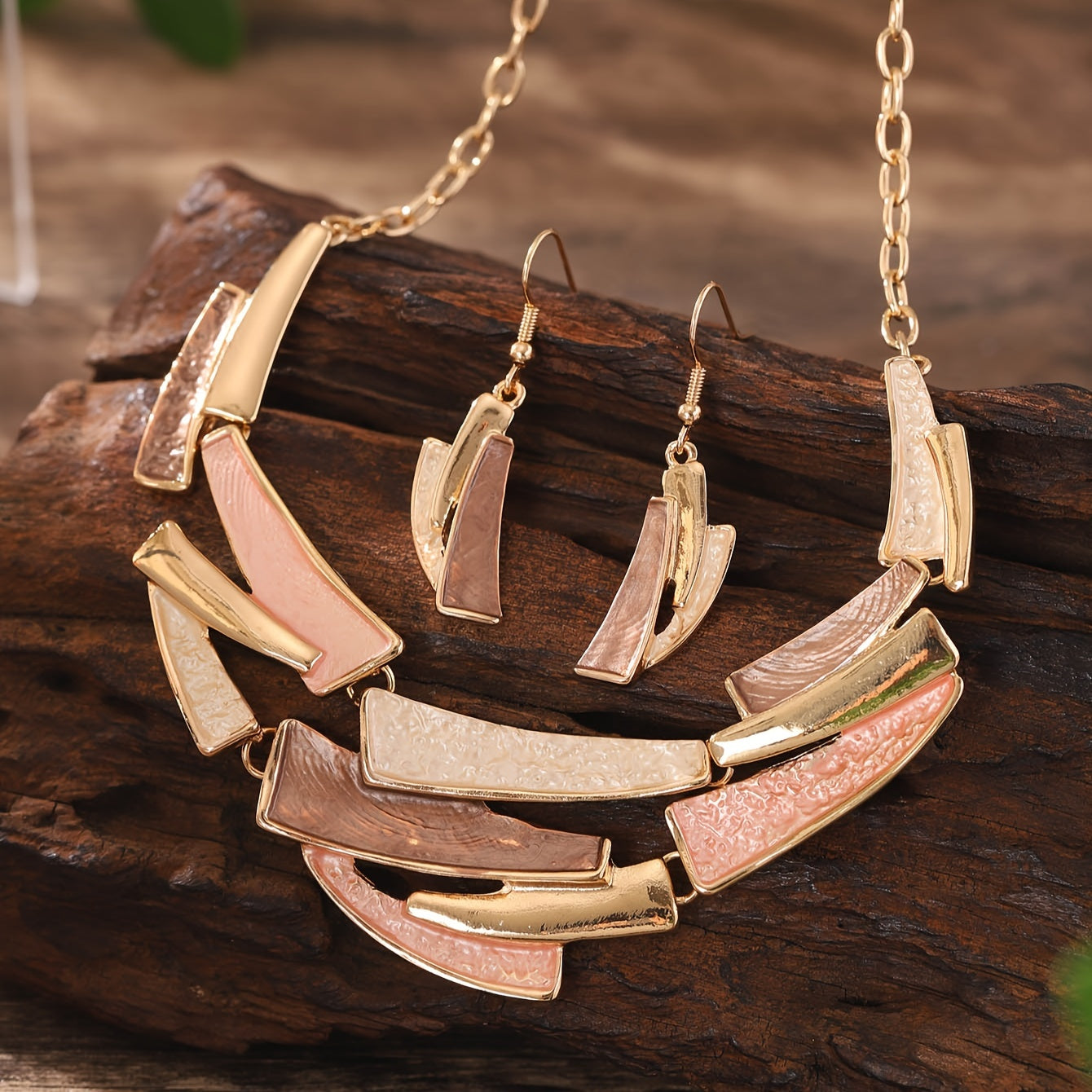 Golden Mosaic Statement Set – Designer Necklace & Earrings Set