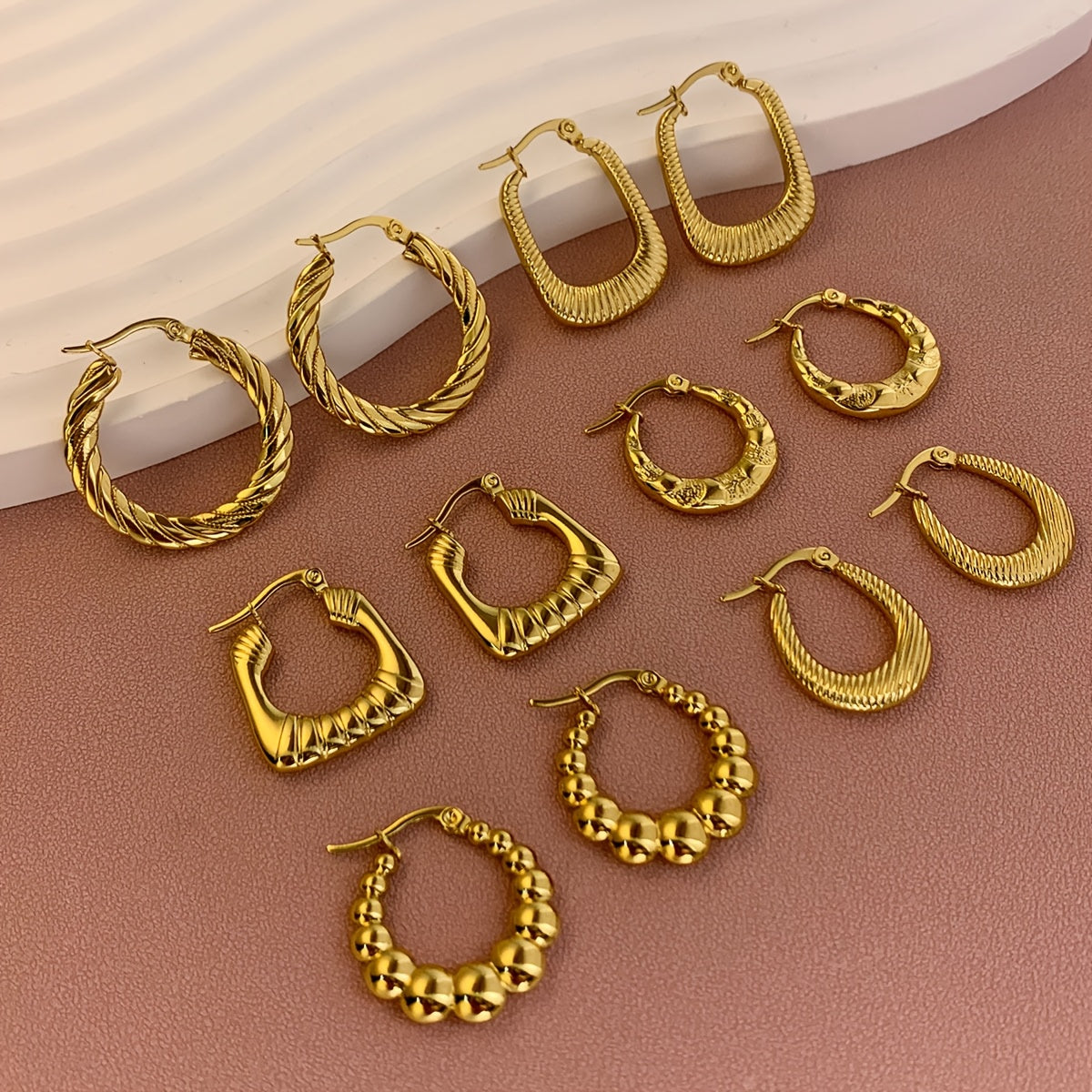 Golden Hoop Heritage Set – 6-in-1 Designer Stainless Steel Earrings Collection