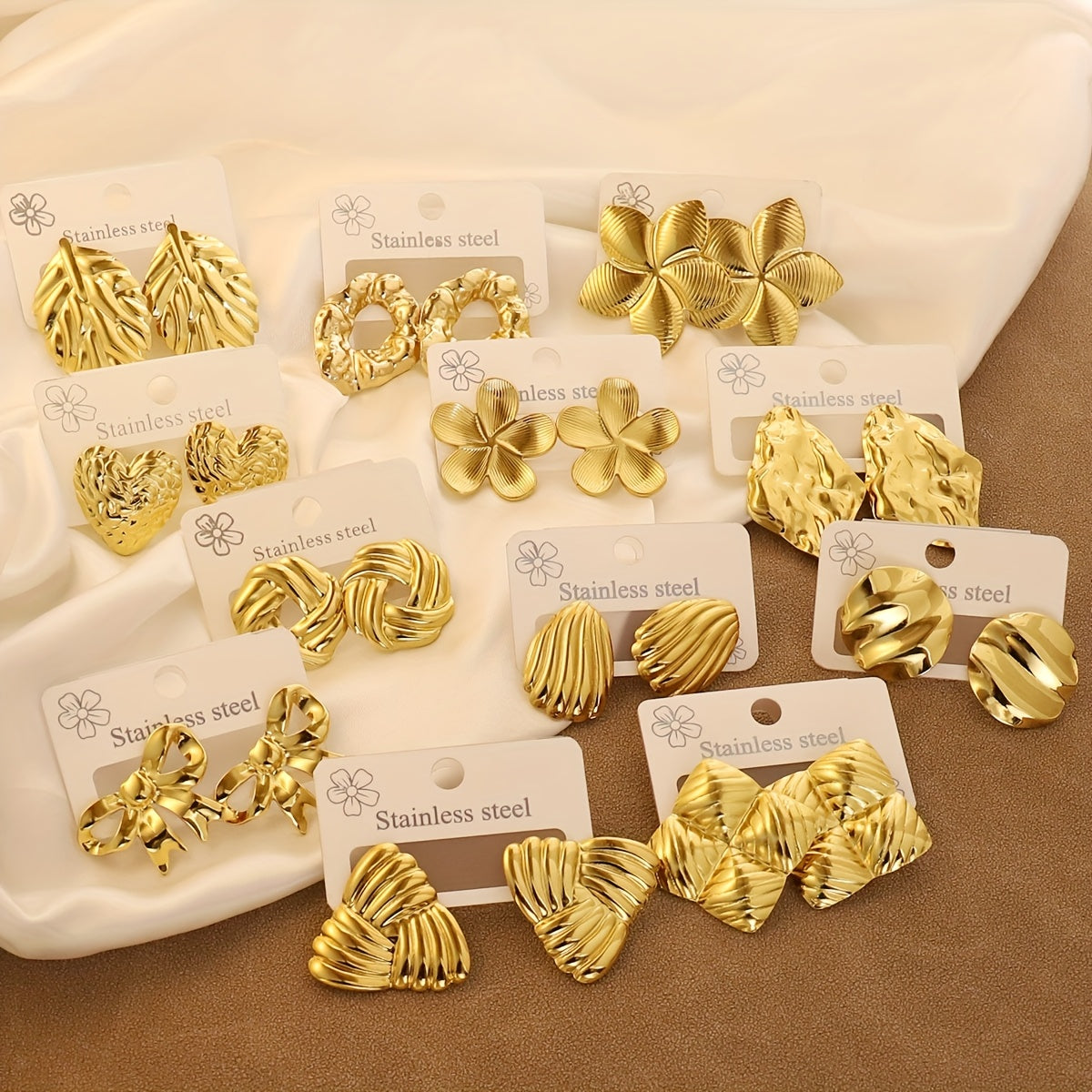 Golden Sculpted Collection of 24 Set – Premium Stainless Steel Designer Earrings