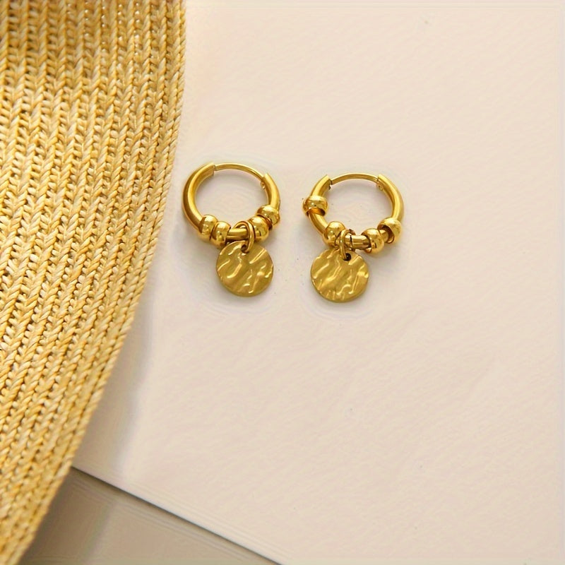 Golden Dune Coin Hoops – Textured Charm Earrings for Effortless Elegance