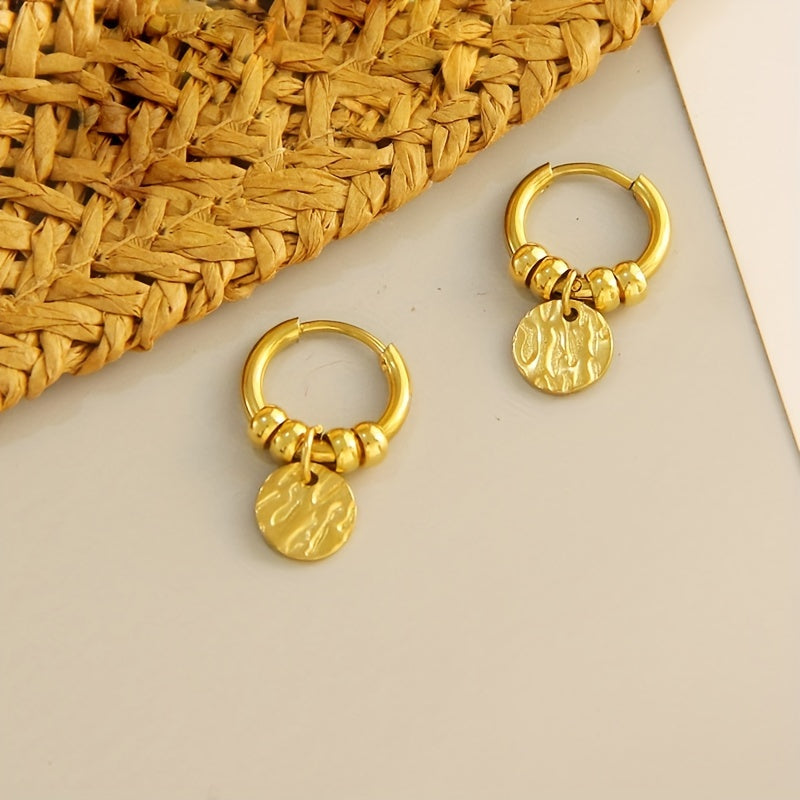 Golden Dune Coin Hoops – Textured Charm Earrings for Effortless Elegance