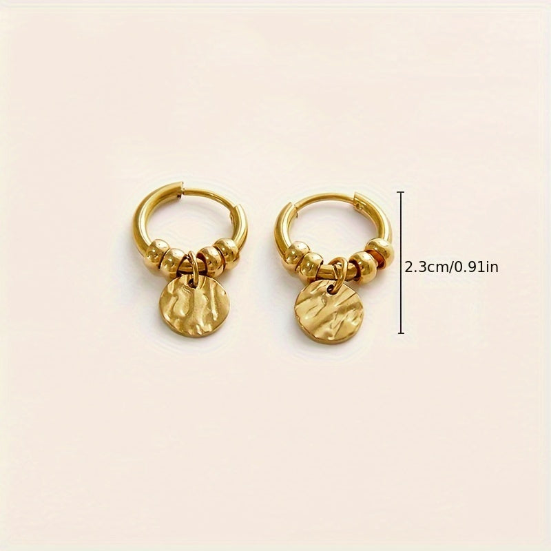 Golden Dune Coin Hoops – Textured Charm Earrings for Effortless Elegance