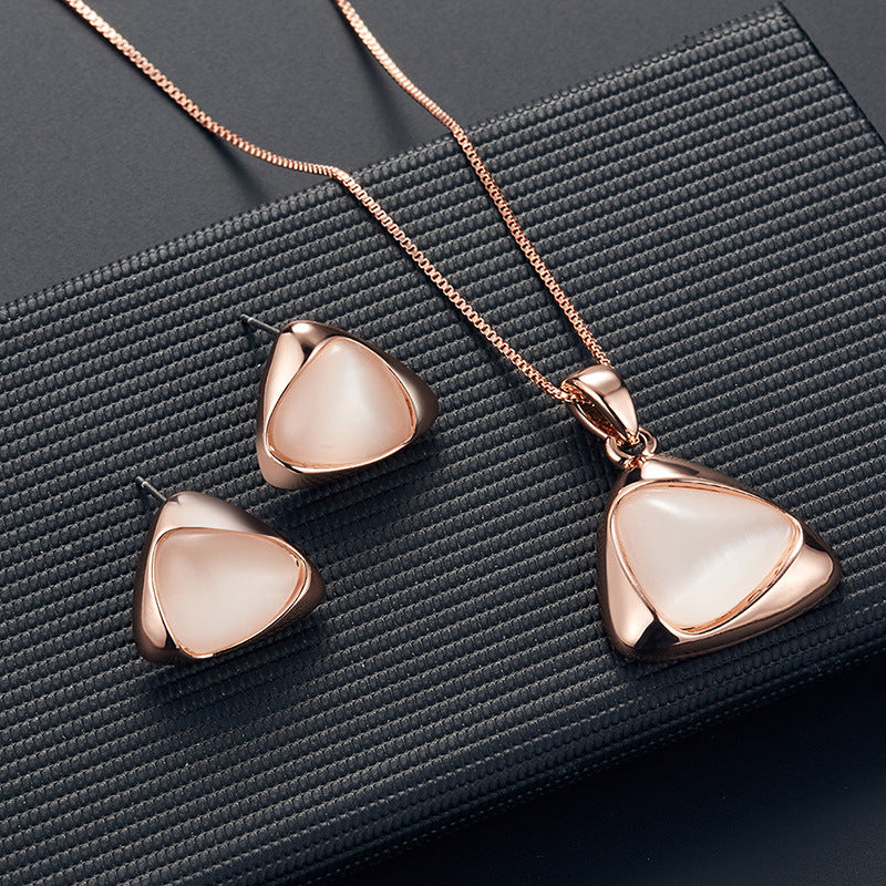 Rose Luxe TriStone Set – Elegant Rose Gold Necklace & Earring Set