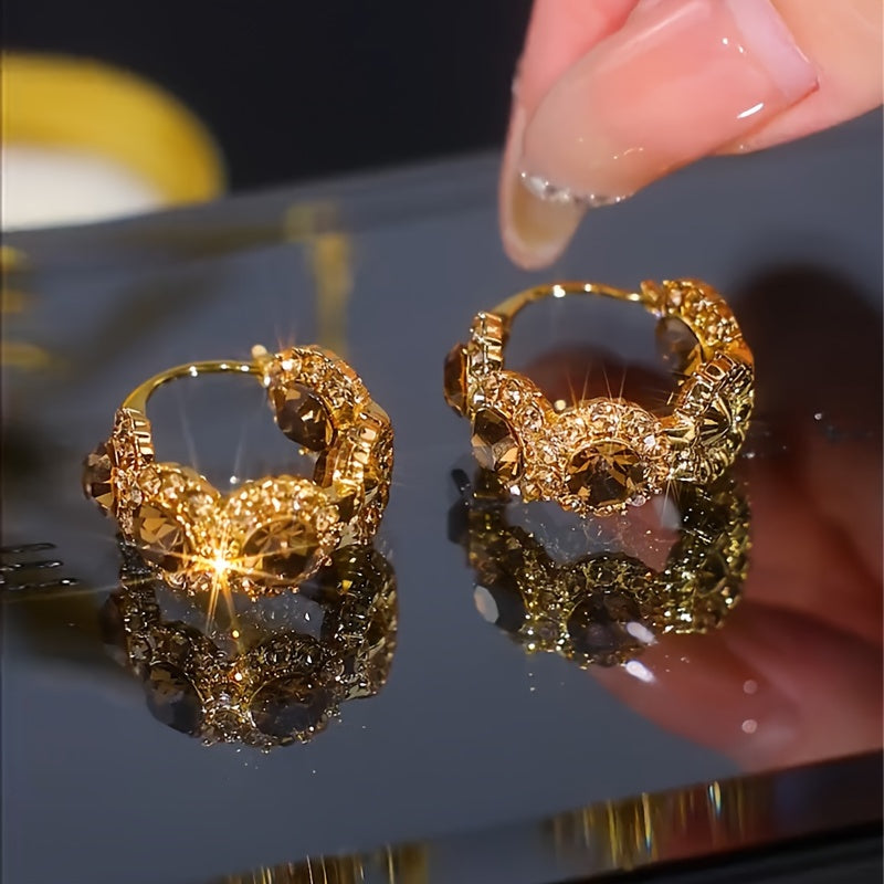 Midnight Luxe Crystal Hoops – Sparkling Gold Statement Earrings