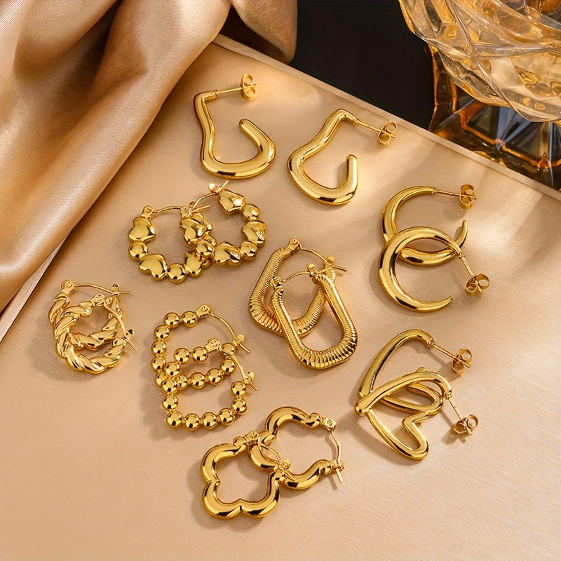 Golden Glow Hoop Earring Set – 8 Pairs of Modern Chic Styles for Every Mood
