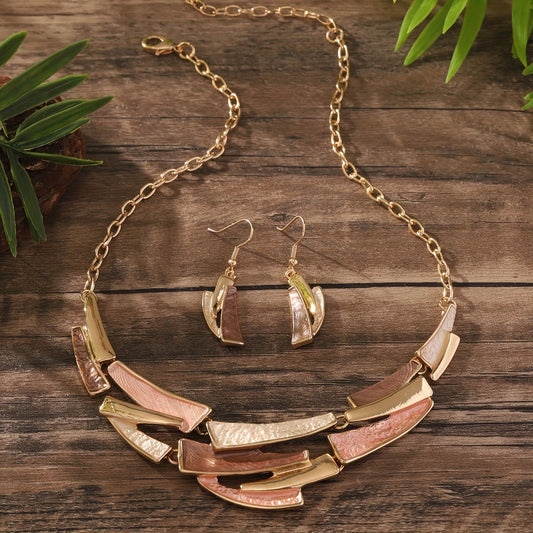 Golden Mosaic Statement Set – Designer Necklace & Earrings Set