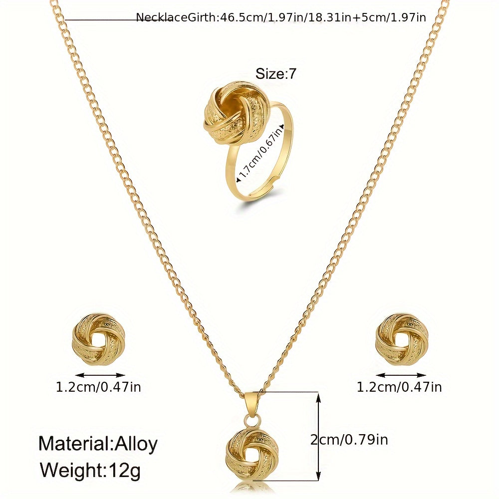 Golden Knot Harmony Set – Necklace, Earrings & Ring Set