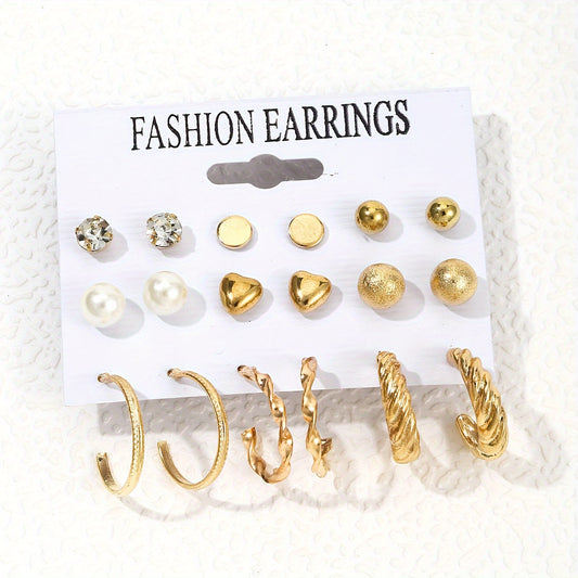 9 Sets of Gold Fashion Earring Set – Daily Wear to Party Style