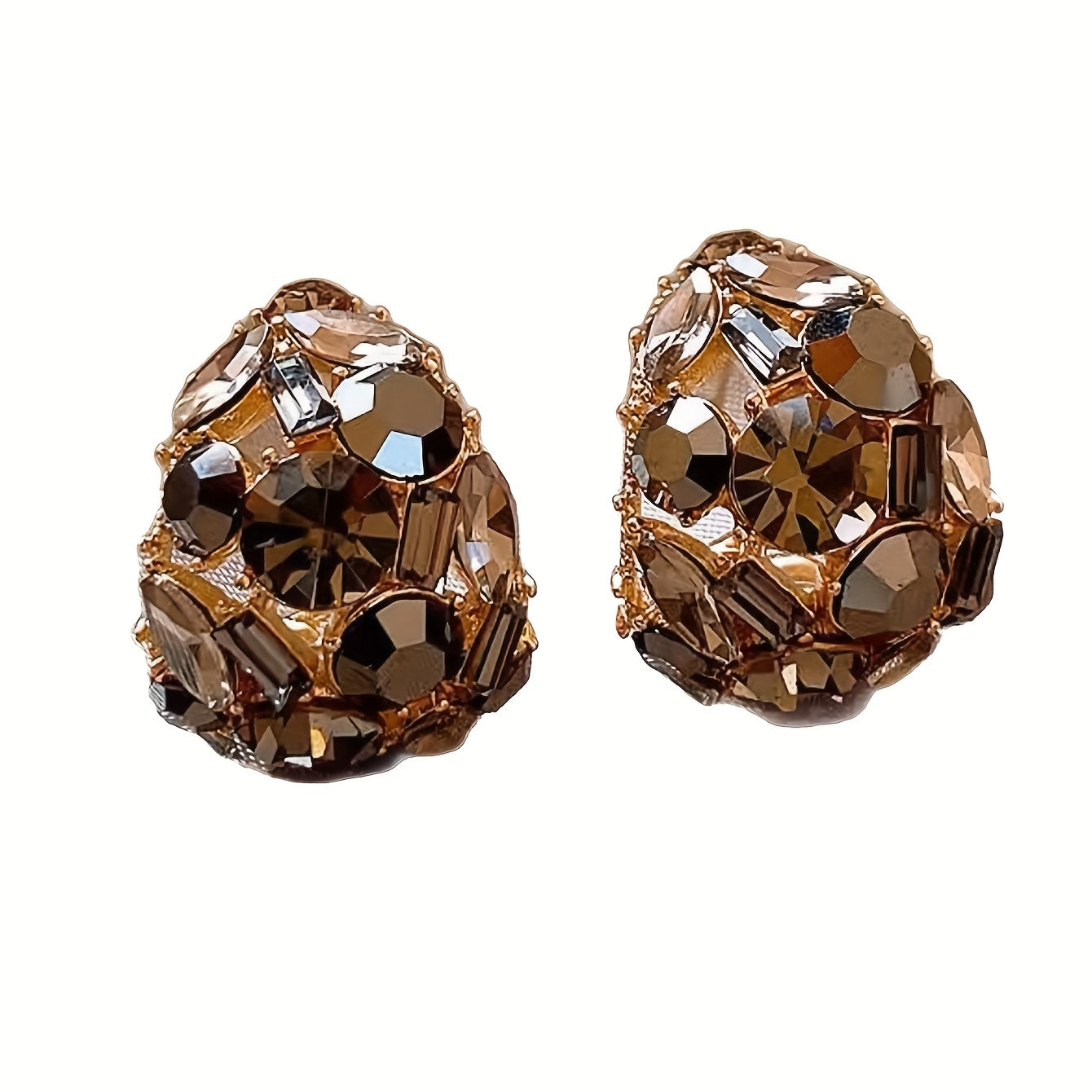 Smoky Luxe Crystal Hoops – Gold Sparkle Party Earrings