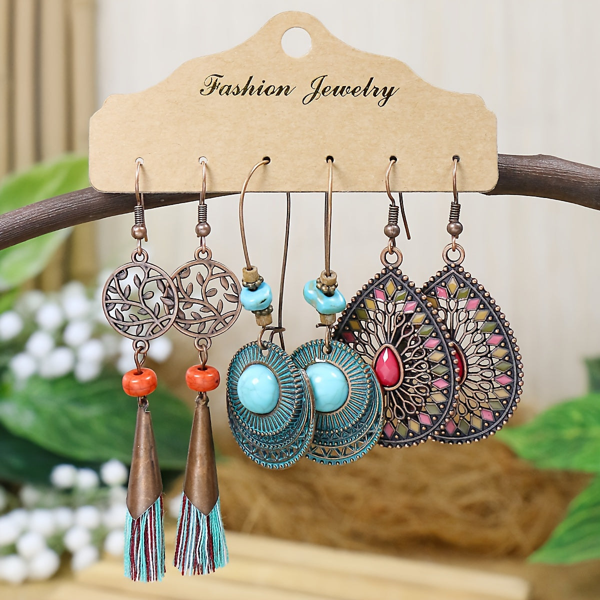Boho Magic 12-Pair Earring Set – Tribal, Tassel & Shell Collection
