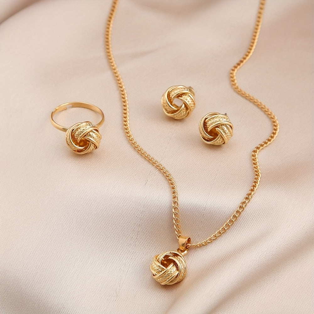 Golden Knot Harmony Set – Necklace, Earrings & Ring Set
