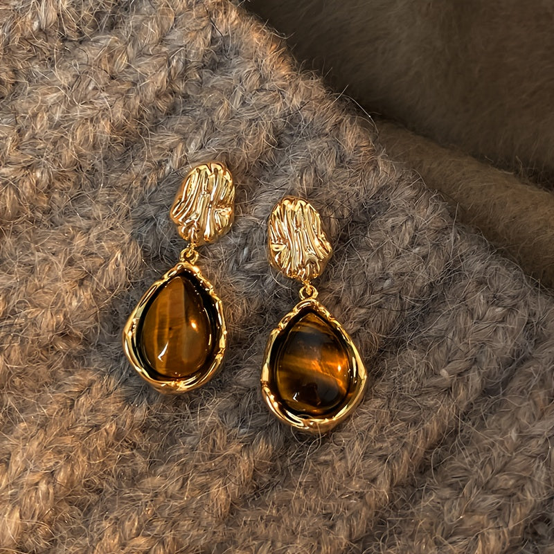 Amber Glow Gold Earring Set – 3 Pairs of Elegant Brown Crystal & Gold Statement Earrings