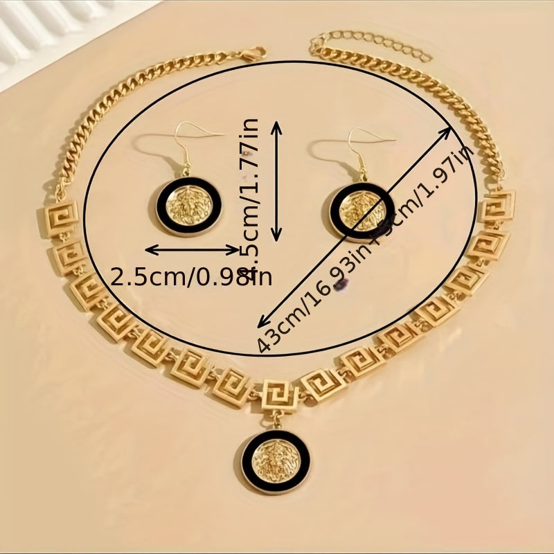 Royal Medusa Luxe Set – Black & Gold Designer Necklace with Matching Earrings