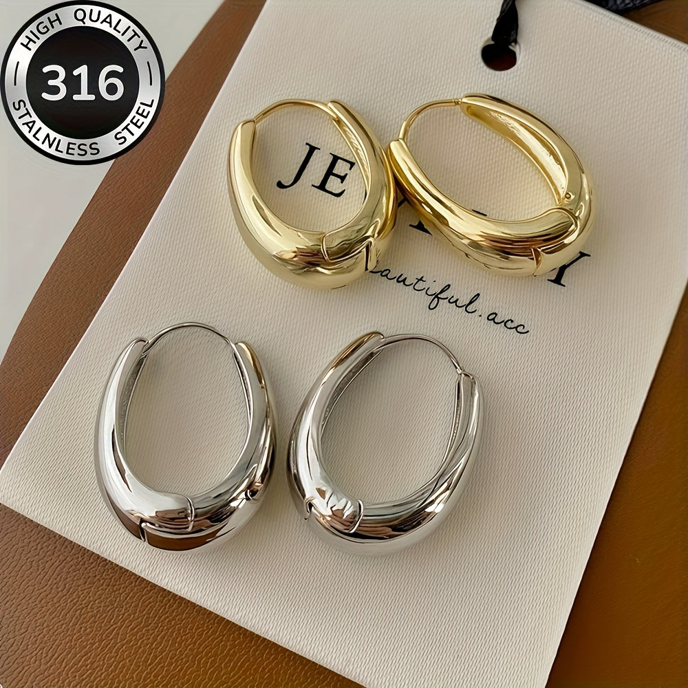 316L Luxe Oval Hoops – Set of 2 Steel Gold & Silver Statement Earrings