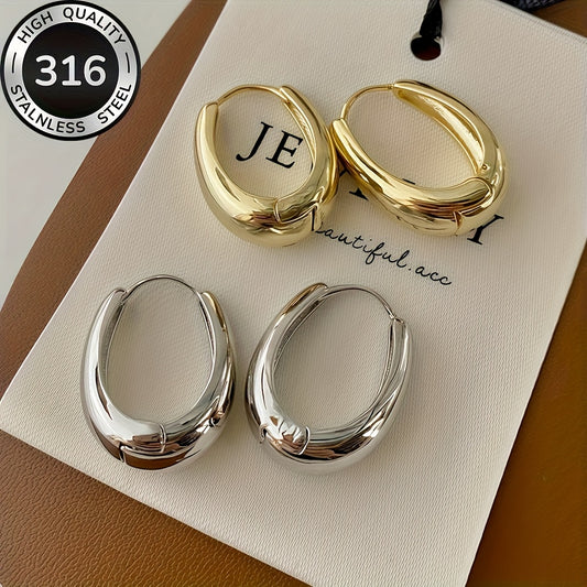 316L Luxe Oval Hoops – Set of 2 Steel Gold & Silver Statement Earrings