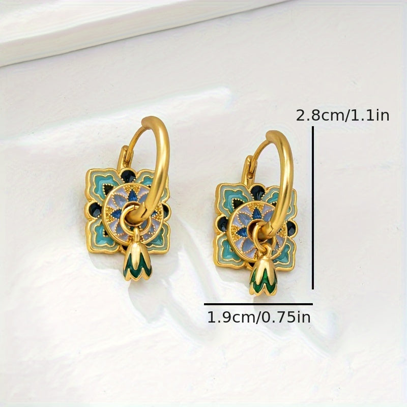 Royal Enamel Blossom Hoops – Handcrafted Meenakari-Inspired Gold Earrings