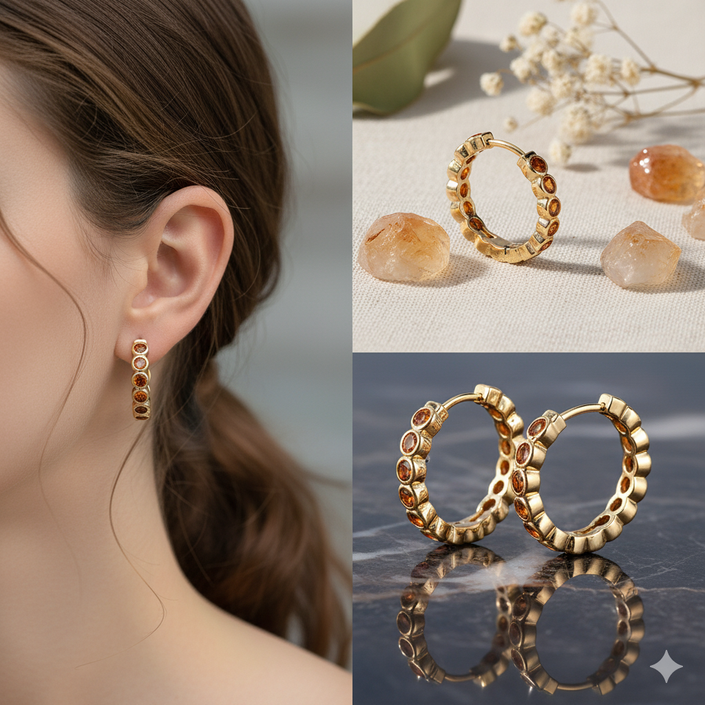 Amber Radiance Gold Hoops – Luxe Crystal-Studded Statement Earrings