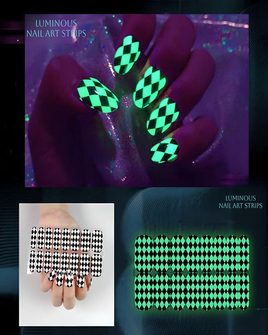 Glow In The Dark Check Print Nail Art Strips