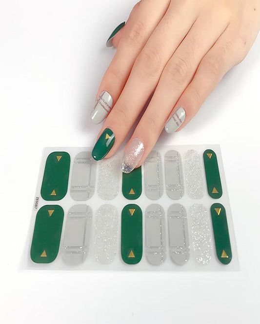 Green & Sliver Shimmer Stripe Nail Art Strips
