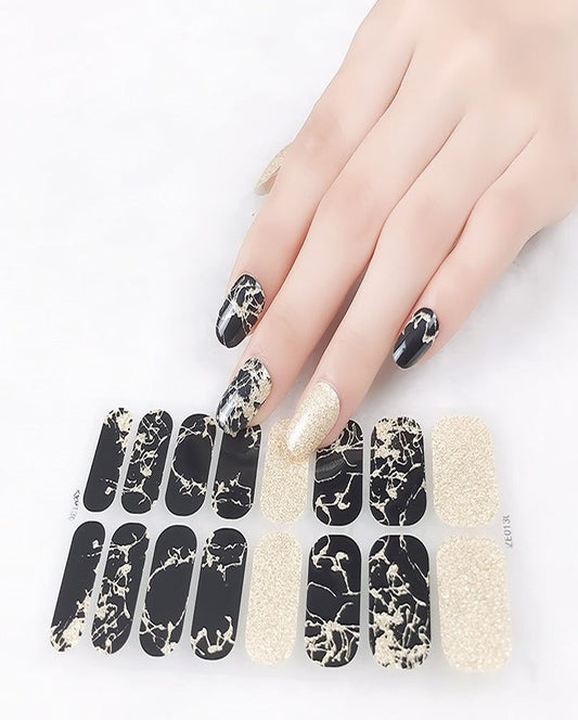 Black Marble Shimmer Nail Art Strips
